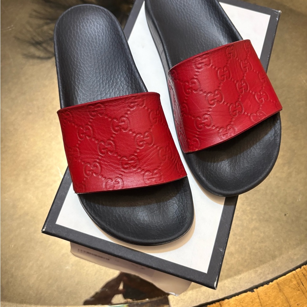 Gucci Red and Black Slide Sandals